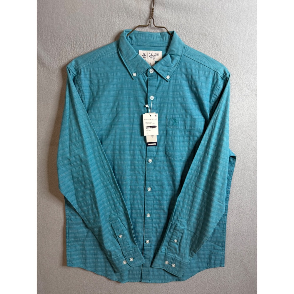 Penguin Button Up Men's Medium Turquoise Long‎ Sleeve Shirt Nordstrom Rack NWT
